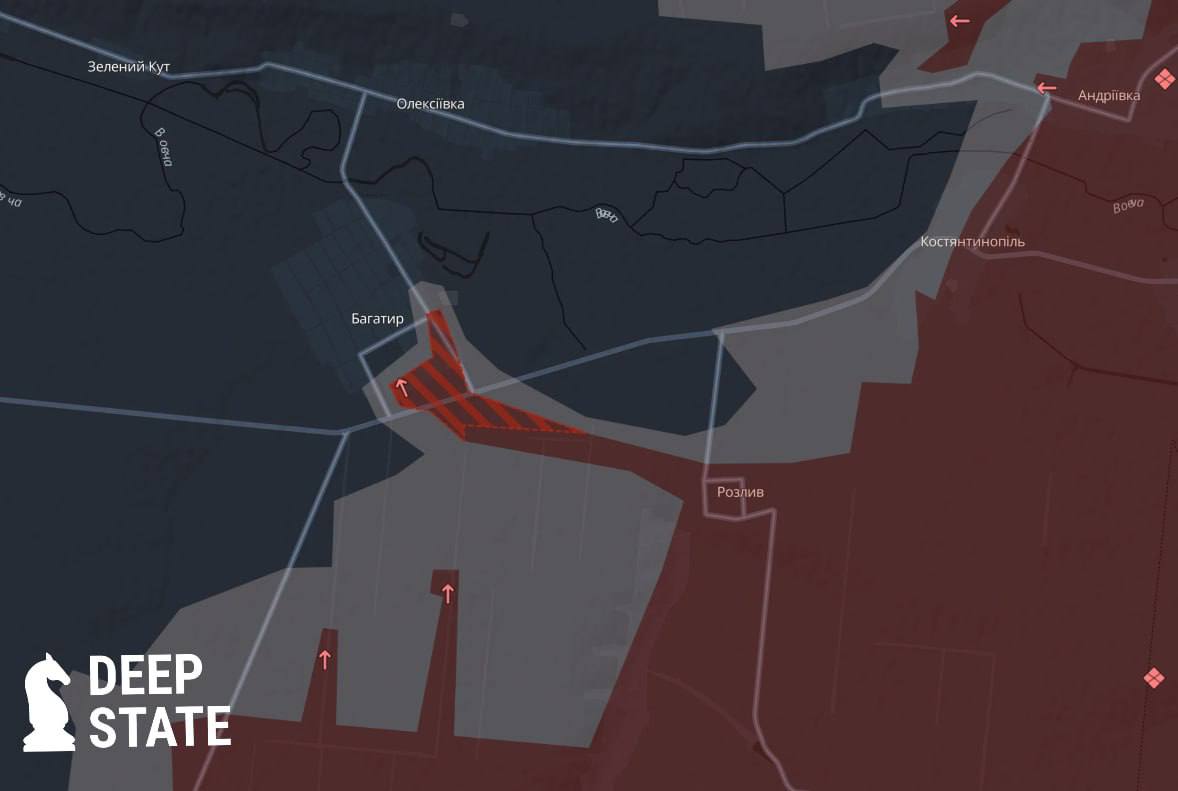 Ситуация в районе села Богатырь на южно-донецком направлении по версии DeepState