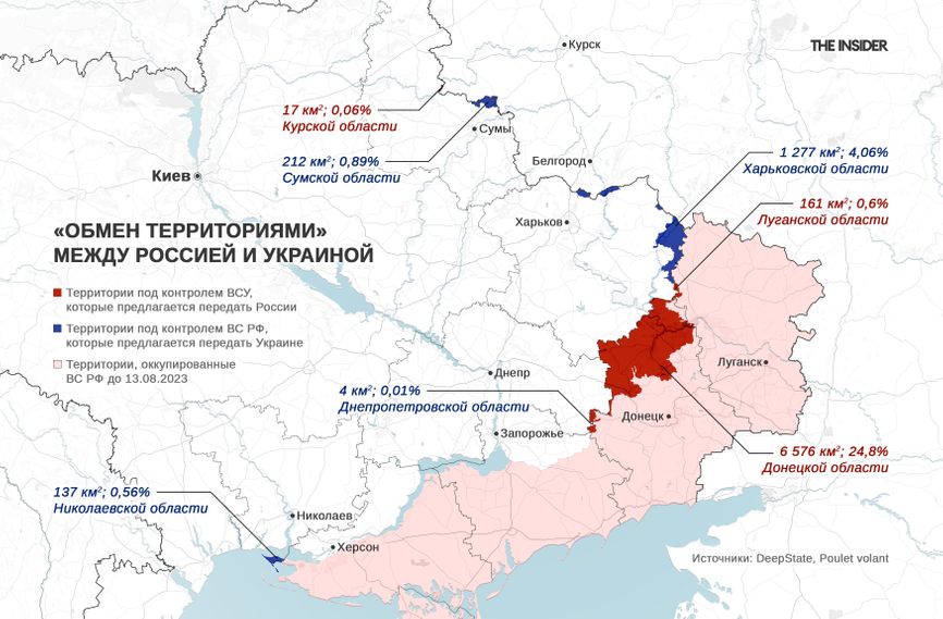 Обсуждаемый в медиа вариант «обмена территориями» между Россией и Украиной