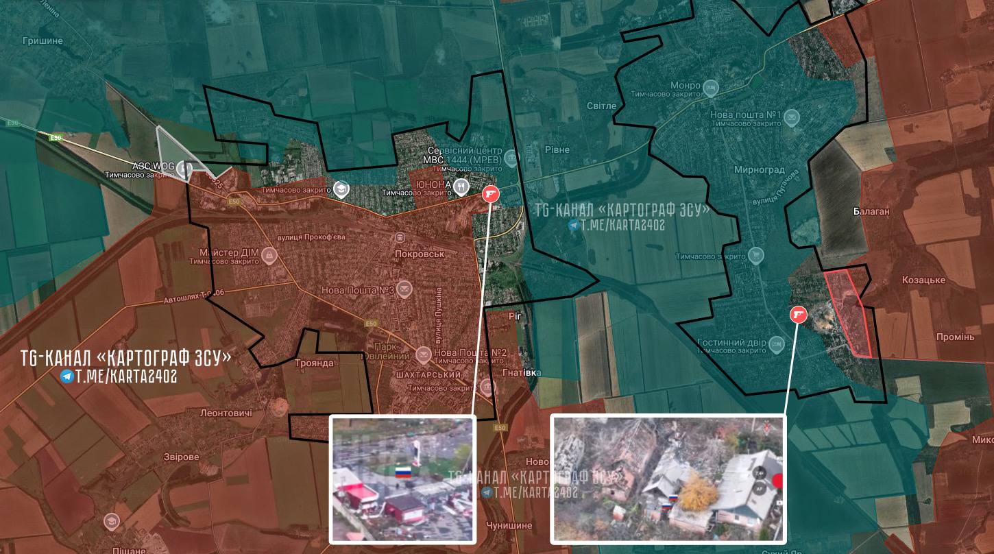 Ситуация на покровском направлении по версии OSINT-ресурса «КАРТОГРАФ ✙ ЗСУ»