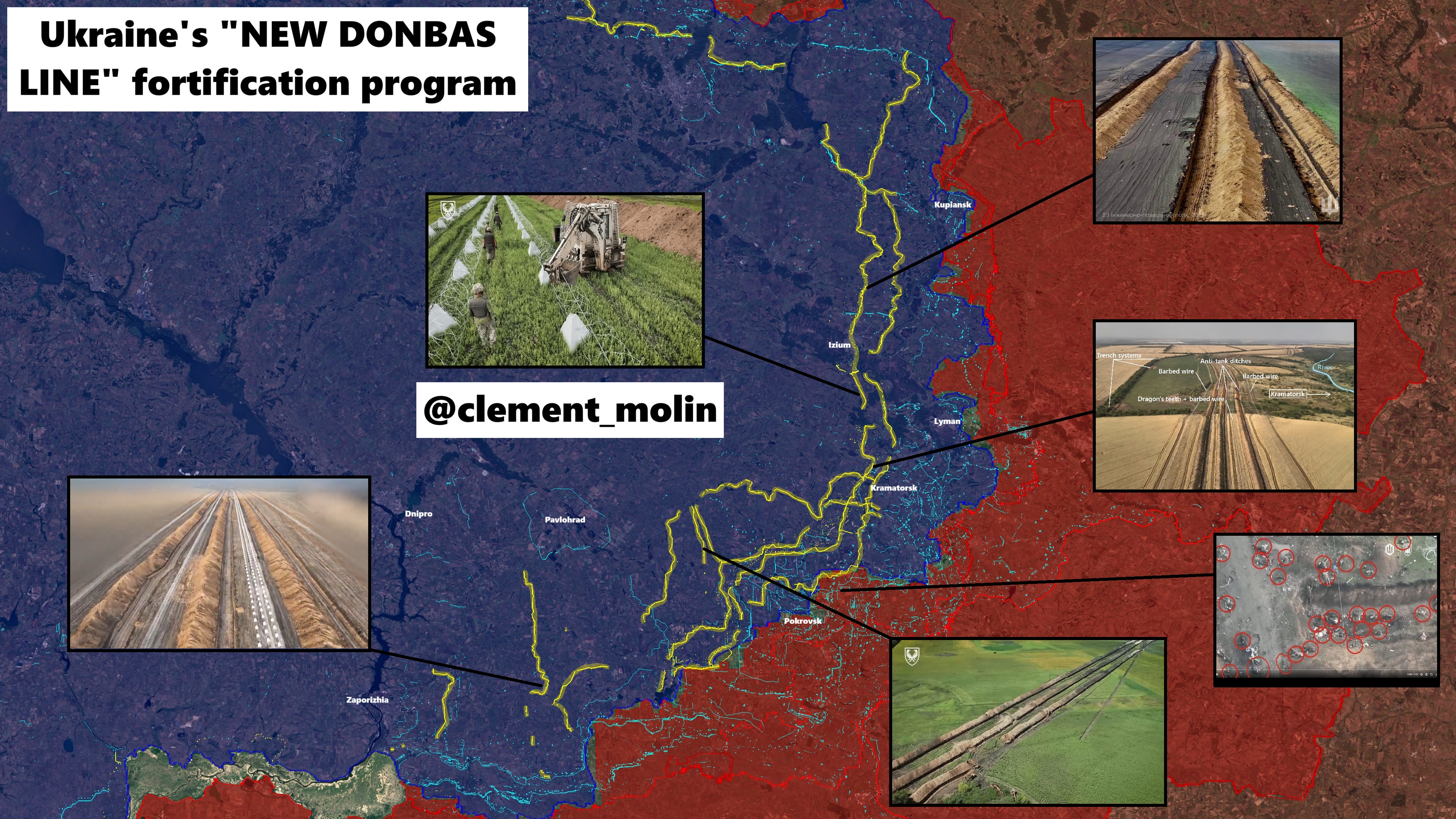 Расположение оборонительных сооружений на востоке Украины