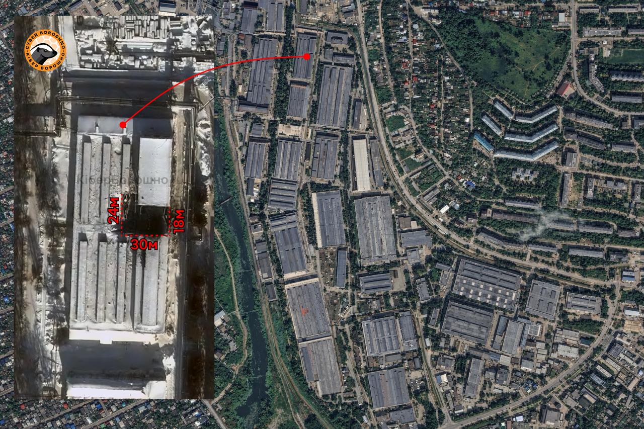 Спутниковый снимок последствий удара ракеты «Фламінго» по Воткинскому заводу в Удмуртии 